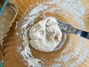 Biscuit dough in a bowl.