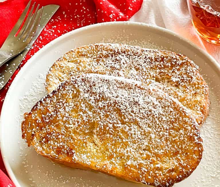 Air-fried French toast dusted with powdered sugar.