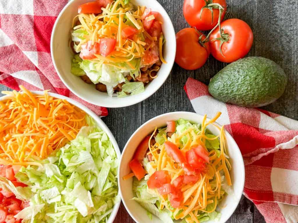 Burrito bowls with toppings. 