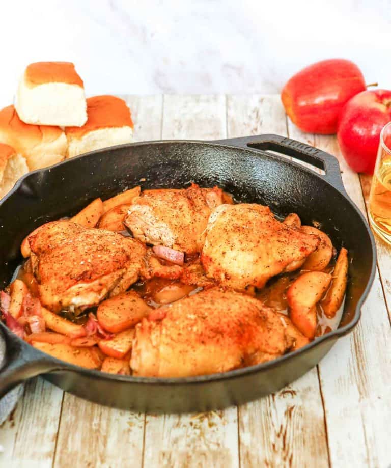 Cooking chicken in the skillet.