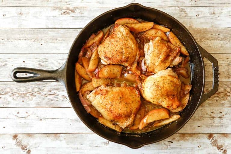 Chicken in a skillet.