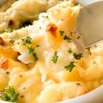 Mashed Potato casserole one a fork.