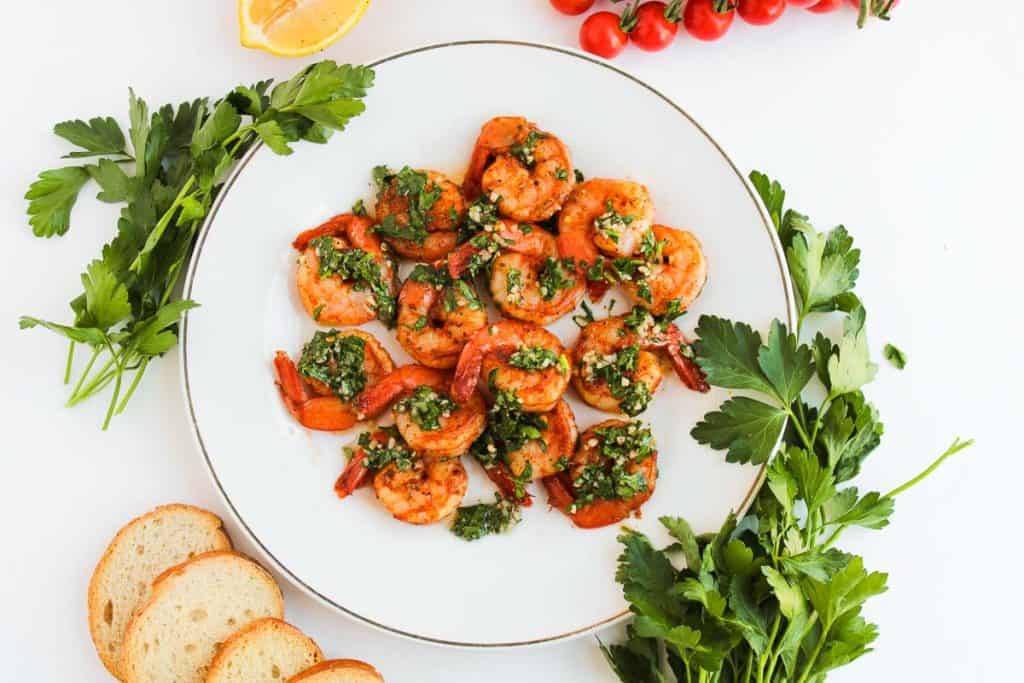 Chimichurri Shrimp are arranged in a circular pattern.