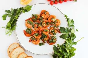 Chimichurri Shrimp are arranged in a circular pattern.