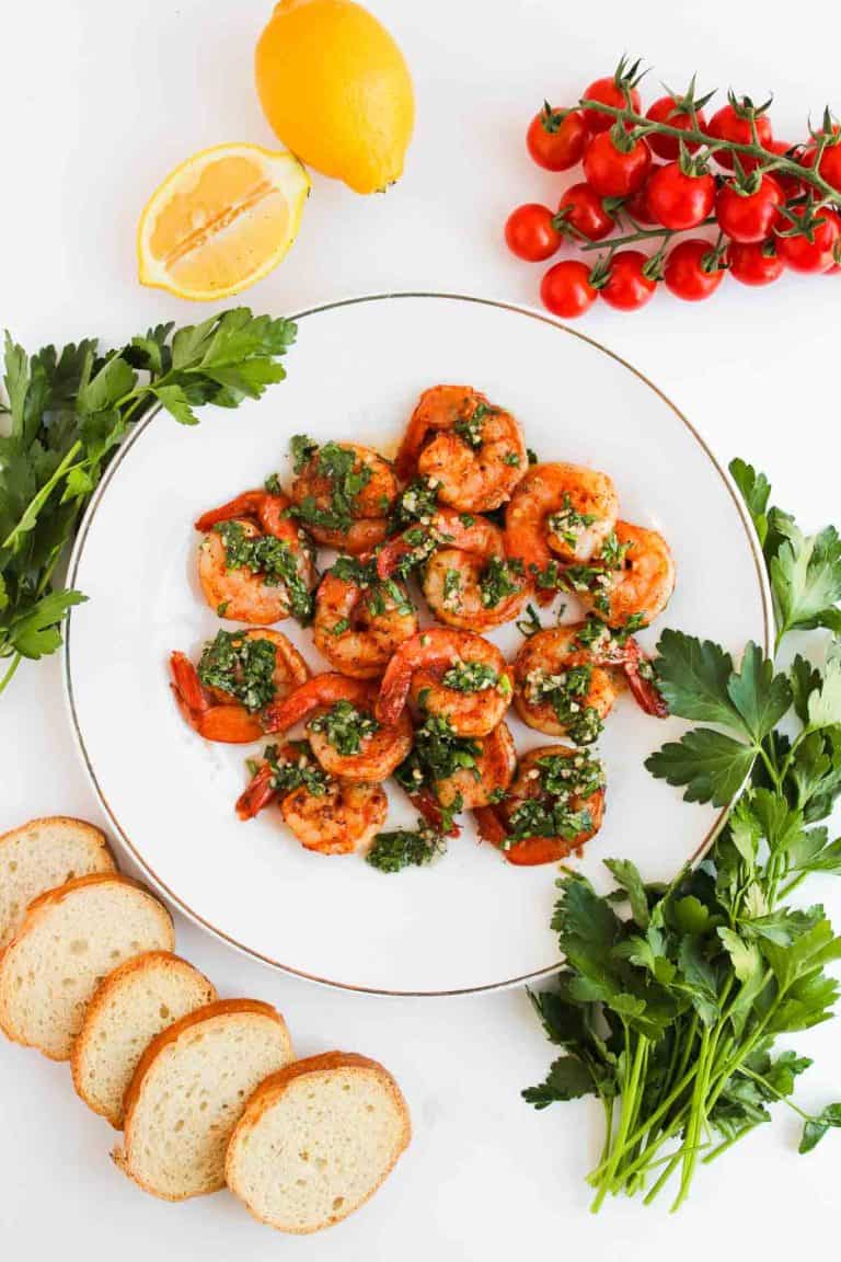 Chimichurri Shrimp arranged in a circular pattern.