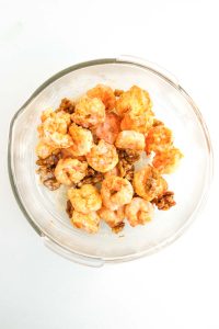 Honey walnut shrimp fully coated in sauce.