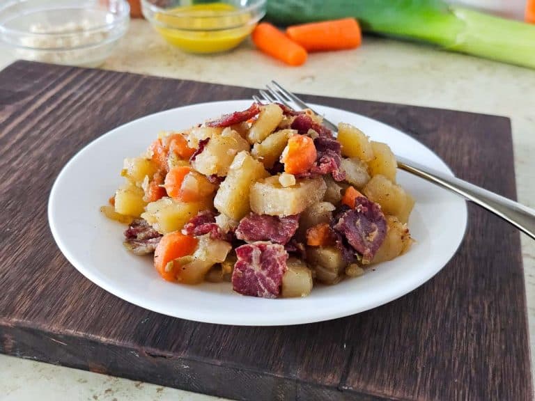 A plate of slow cooker corned beef hash.