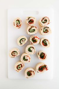 Sliced rolled tortilla.