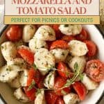 Pin for marinated mozzarella and tomato salad.