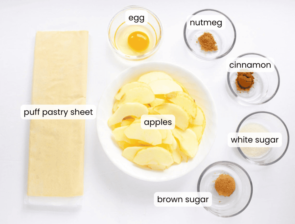 Labeled ingredients for apple galette.